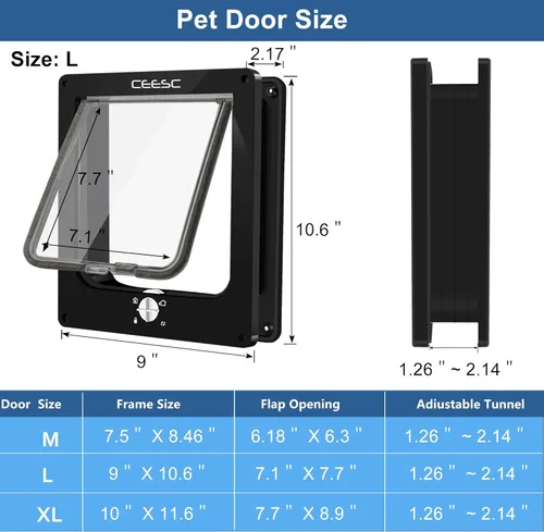 Miniatura 4 de CEESC - Puerta grande para gatos para puerta interior/exterior, resistente a la intemperie, negra, puerta para mascotas con bloqueo giratorio de 4