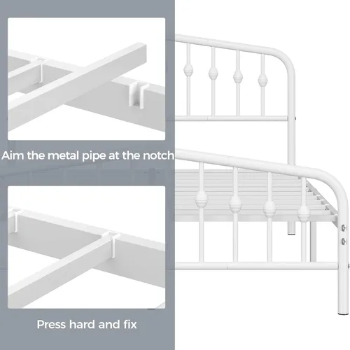 Miniatura 9 de Yaheetech Marco de Cama de Metal Tamaño Queen Plataforma de Cama de Metal con Cabecera/Piecera de Estilo Victoriano/Fácil Montaje/No Necesita blanco