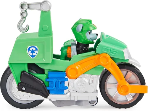 Miniatura 4 de Paw Patrol, Moto Pups Moto Deluxe de Rocky con vehículo de motocicleta de tracción que hace piruetas y figura de juguete
