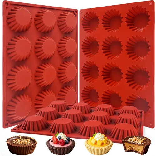 3Pcs Peanut Butter Cup Molds for Baking, Non-Stick Silicone Peanut Butter Cup Molds for Chocolate, 12-Cavity Mini Tart Pan for Bite Size Chocolate