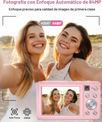 Miniatura 4 de Cámara digital, cámaras 4K 64MP para fotografía, pequeña cámara digital compacta de apuntar y disparar con enfoque automático, cámara dual, flash