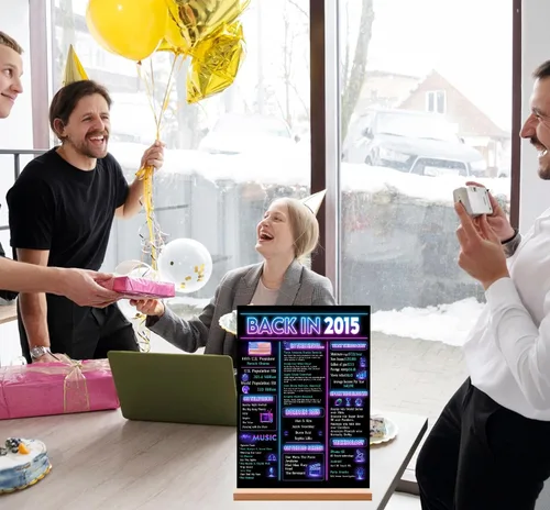 Miniatura 7 de Decoración de fiesta de cumpleaños número 10 para niño, póster de decoración de cumpleaños de neón en 2015, letrero de mesa acrílico, suministros