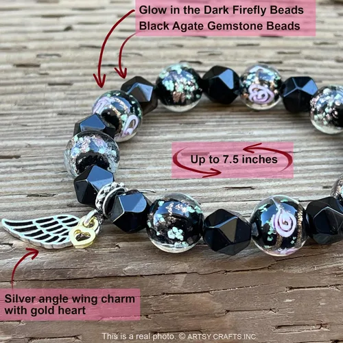 Miniatura 3 de ARTSY Crafts Glow in the Dark Firefly Beads + Natural Gemstone Bracelets, Handmade in USA