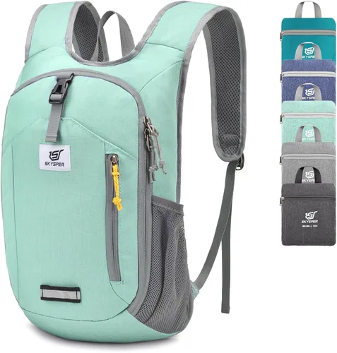 Miniatura 11 de SKYSPER Mochila de senderismo pequeña plegable de 10 litros, plegable, ligera, para senderismo, viaje, para mujeres y hombres Cian