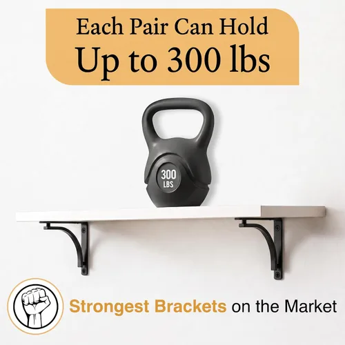 Miniatura 6 de Balin Designs - Soportes clásicos negros resistentes para estantes de 10 pulgadas - Soporte en L, soporte para montaje en pared, soporte de metal