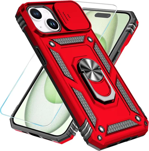 Miniatura 33 de SunStory Funda compatible con iPhone 15 con protector de pantalla HD, cubierta de cámara deslizante y soporte de anillo giratorio, [grado militar]