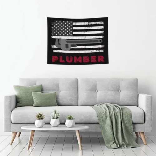 Miniatura 5 de Tapiz de bandera de fontanero de 29 x 37 pulgadas, decoración del hogar, decoración para colgar en la pared, dormitorio, fiesta, telón de fondo