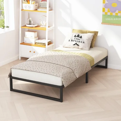 Miniatura 12 de Richwanone Base de cama individual de 5 pulgadas, base de colchón de plataforma metálica con soporte de listones de acero, no necesita somier, fácil