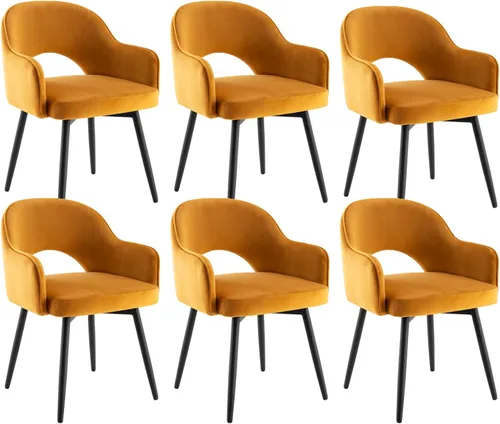 Miniatura 11 de HEAH-YO Juego de 2 sillas decorativas giratorias modernas, sillas de comedor de piel sintética con reposabrazos y patas de metal negro, sillas