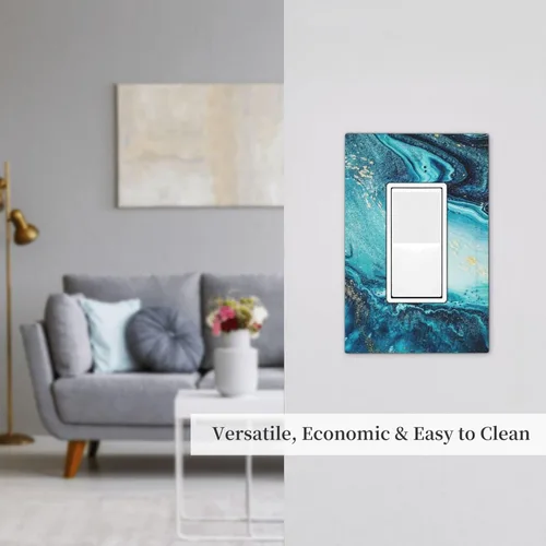 Miniatura 7 de Placa de Pared Abstracta de Mármol Azul con Textura de Piedra Falsa de Pintura Líquida Dorada Interruptor Basculante Individual/Decora de 1 Vía