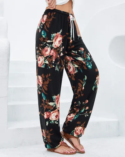 Miniatura 7 de QIANXIZHAN Pantalones de harén para mujer, pantalones hippie palazzo, pantalones bohemios, ropa de yoga con bolsillos