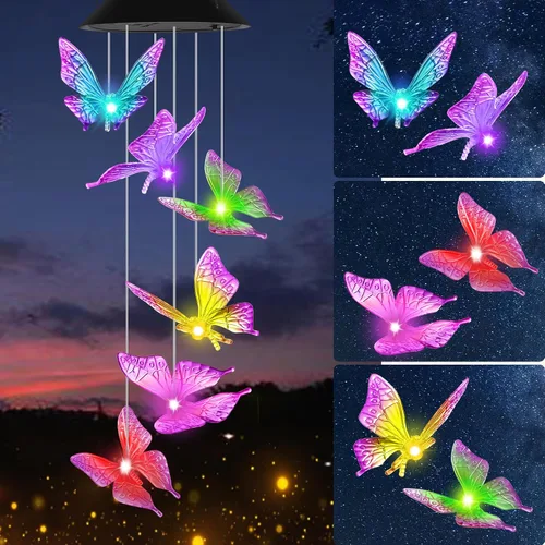Miniatura 10 de Campanillas de Viento Solares de Cristal de Perro para Exteriores que Cambian de Color Luces Solares Móviles LED Campanillas de Viento con Energía