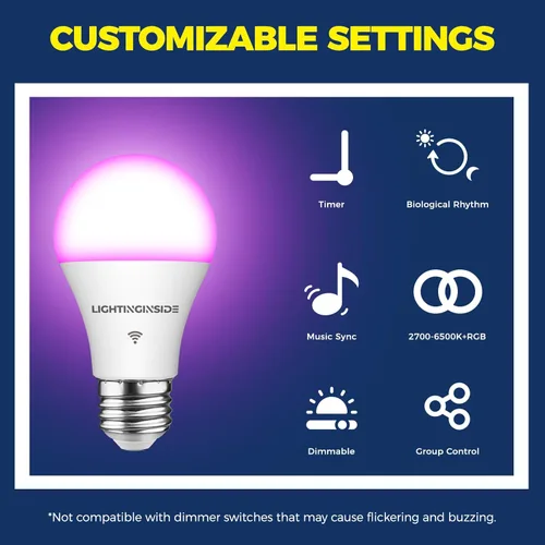 Miniatura 6 de Lightinginside - Bombillas inteligentes de 60 W equivalentes, bombilla WiFi inteligente compatible con Alexa/Google Assistant/Smart Life, A19 E26
