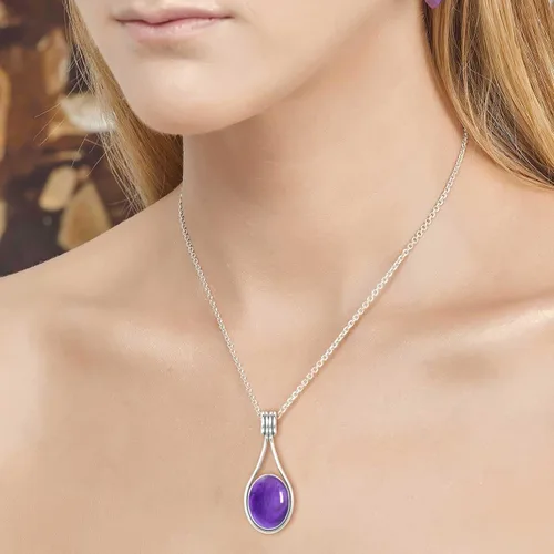 Miniatura 3 de JEWELOPORIUM Colgante de plata de ley 925 hecho a mano para mujer, 12 x 16 pulgadas, con piedras preciosas ovaladas, joyería de plata para regalo