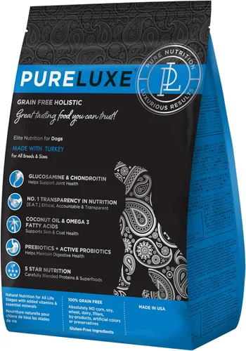 Miniatura 10 de PURELUXE Alimento para perros sin granos y gluten, pavo, guisantes partidos y salmón Elite Nutrition, para perros de raza pequeña en todas