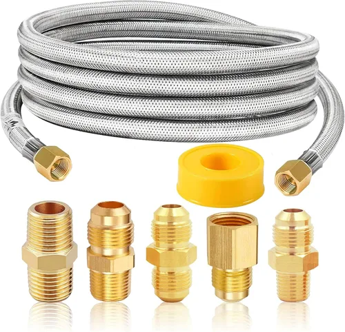 Extensión de manguera de propano trenzada de 10 pies, a prueba de fugas, accesorios hembra de 3/8 pulgadas en ambos extremos, kit de adaptador 5 en