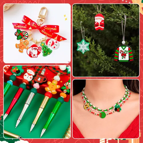 Miniatura 5 de 15 cuentas de silicona de Navidad, cuentas focales de silicona para bolígrafo, cuentas de árbol de Navidad para hacer llavero, collar, pulsera