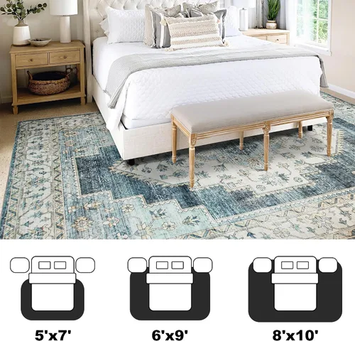 Miniatura 429 de Syalife 4x6 Alfombra Lavable para Área, Ultra Suave Antideslizante, Pila Baja, Alfombra Vintage Resistente a Manchas para Sala de Estar, Alfombra