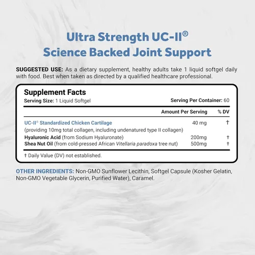 Miniatura 2 de Naturalis UC-II 40 mg con ácido hialurónico y aceite de nuez de karité Colágeno mejorado sin desnaturalizar tipo II para una mejor salud