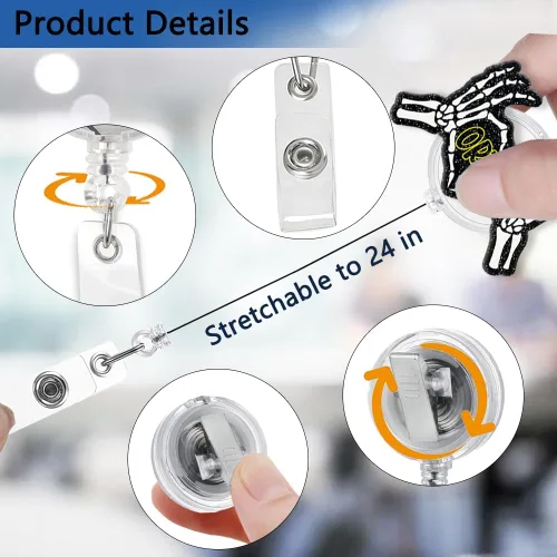 Miniatura 3 de XQLZY Ortho Carrete de Insignia Retráctil Divertido con Purpurina Negra Banda Clip de Tiburón, Lindo Clip de Insignia de Amor de Hueso de Dedo