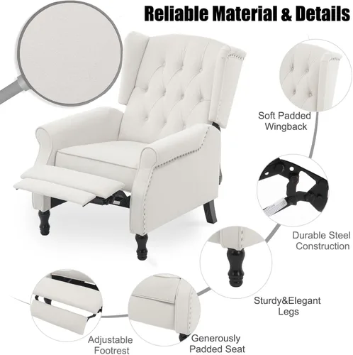 Miniatura 7 de Silla decorativa de terciopelo, silla reclinable con respaldo de empuje, silla con brazo con respaldo alado para sala de estar, dormitorio, cine