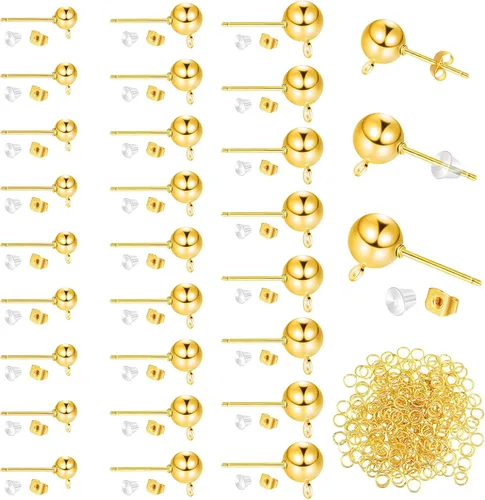 Juego de 780 aretes de bola, hipoalergénicos, de 4/5/0.236 in, redondos, con lazos, suministros para aretes de mariposa y parte trasera de silicona,