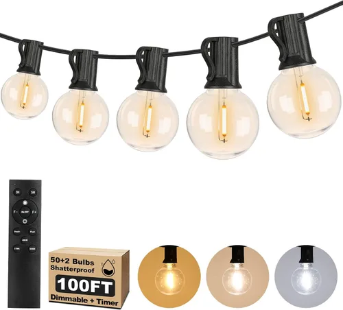 Miniatura 15 de Bosceos Tira de luces LED G40 para exteriores, 25 pies, regulables, inastillables, impermeables, con 12+2 bombillas conectables, luz colgante Blanco