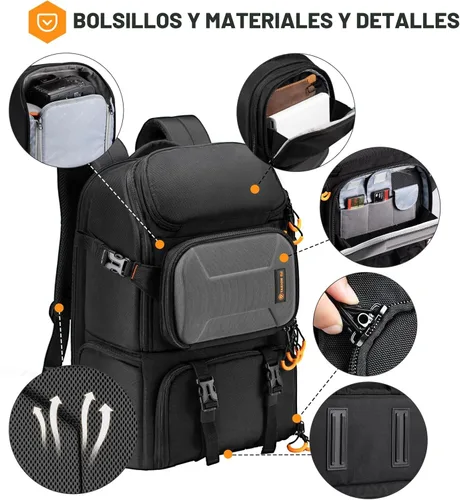 Miniatura 6 de TARION Mochila grande para cámara de 15 litros con compartimento para laptop de 15.6 pulgadas, acceso lateral y cubierta impermeable para fotografía