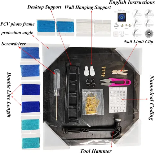 Miniatura 2 de EYANKUNG Kit de Arte de Cuerdas 3D DIY para Manualidades para Adultos Principiantes, Regalo Único para Mujeres (Nido de Pájaro 12 x 12 pulgadas)