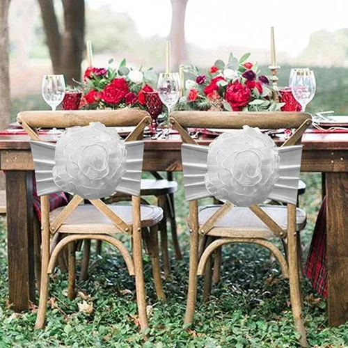 Miniatura 8 de SFN 2 bandas de elastano para silla de flores rosas, lazos para Acción de Gracias, Navidad, boda, banquete, fiesta de cumpleaños, eventos