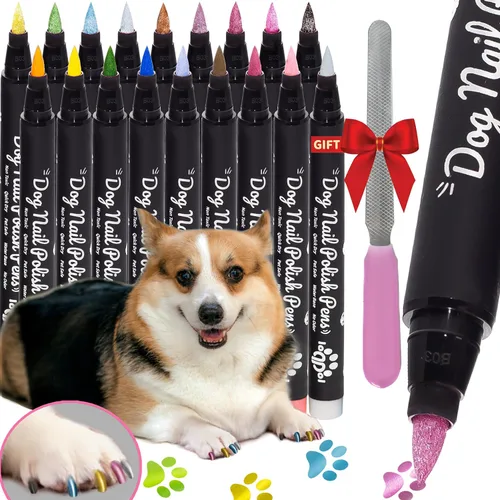 18 bolígrafos de esmalte de uñas de perro de colores metálicos y mate, secado rápido con lima de uñas de perro, esmalte de uñas seguro para perros