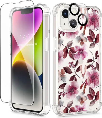 Miniatura 54 de GVIEWIN - Funda floral para iPhone 14 de 6.1 pulgadas, protector de pantalla + protector de lente de cámara, no se amarillenta, a prueba de golpes