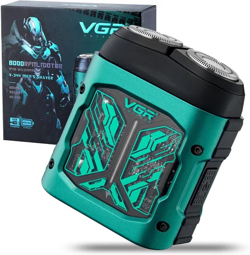 VGR Mini afeitadora eléctrica 344 – Navaja giratoria recargable por USB de doble anillo, afeitadora facial portátil IPX6 húmeda y seca para hombres,