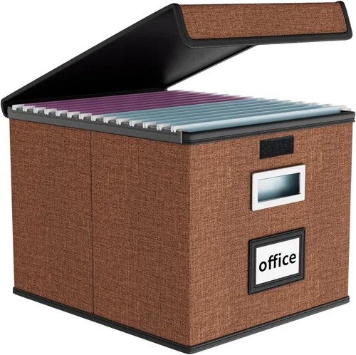 Miniatura 26 de Caja Organizadora de Archivos con Tapa, Caja Organizadora Plegable de Cuero Sintético para Carpetas Colgantes con Rieles de Plástico, Cajas (cuero)