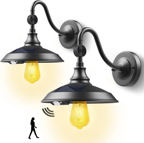 Miniatura 9 de SIEDiNLAR Luz solar de granero para exteriores con 3 modos, luz de granero vintage de aluminio con cuello de cisne para pared, sensor de movimiento