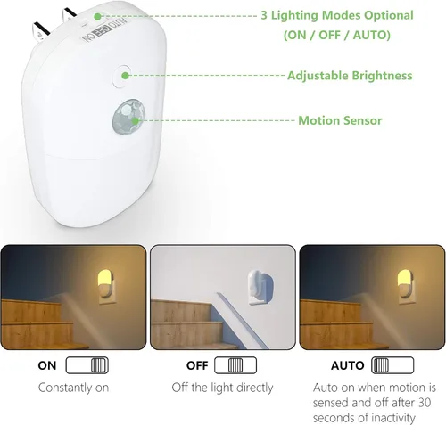 Miniatura 2 de MAZ-TEK Luz nocturna regulable con sensor de movimiento enchufable, luz nocturna LED blanca cálida suave con sensor de movimiento del atardecer al