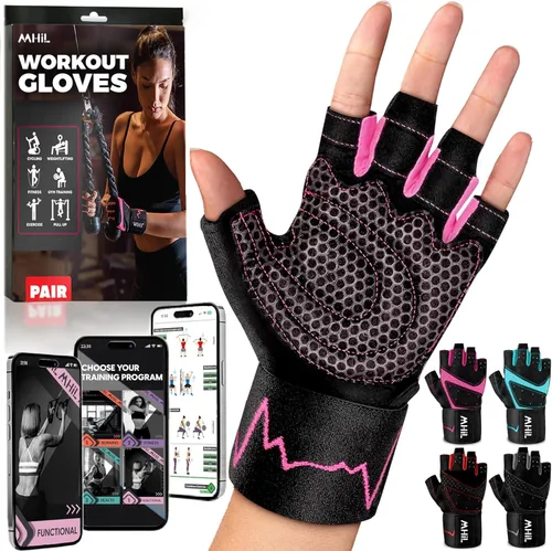 MhIL Guantes de entrenamiento para mujer – Guantes de gimnasio transpirables para mujer con protección de palma y agarre mejorado – Guantes Rosado