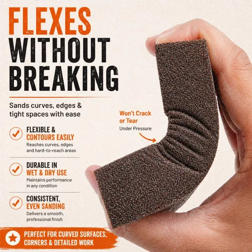 Miniatura 5 de Esponja de lijado, grano 60/80/120/220, paquete de 4 con guantes protectores, bloque de lijado de grano medio fino grueso, bloques de lijado secos