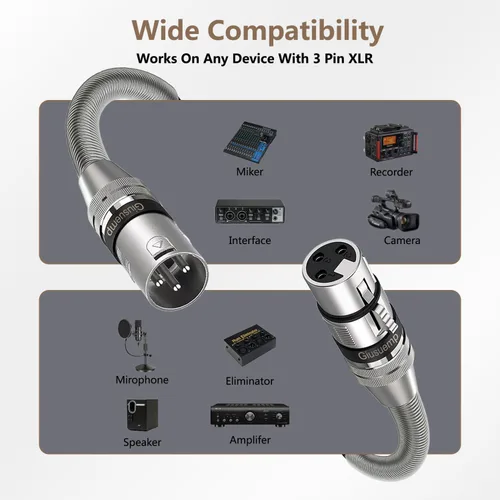 Miniatura 4 de Cable de micrófono XLR a XLR de 10 pies, cable XLR macho a hembra, cable de altavoz de micrófono blindado equilibrado de 3 pines, resorte de metal
