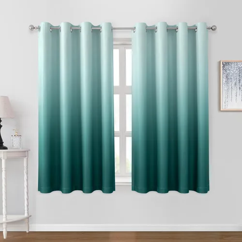 Miniatura 29 de HOMEIDEAS Cortinas Blackout Negras Ombré de 52 x 63 Pulgadas de Largo Degradado Oscurecimiento de Habitación Aislamiento Térmico Ahorro de Energía