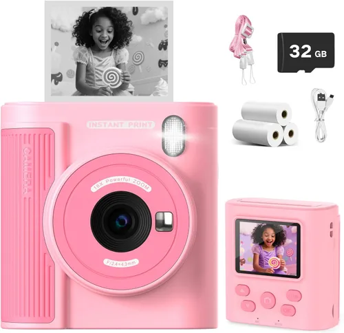 Miniatura 10 de Zicor Cámara de impresión instantánea para niños, video digital HD y cámara de impresión instantánea para niños, divertidos regalos de cumpleaños