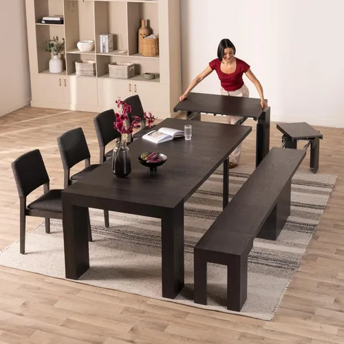 Miniatura 35 de Transformer Table - Mesa de comedor extensible de madera maciza, asientos 2-12, mesa de comedor expandible, muebles que ahorran espacio, muebles