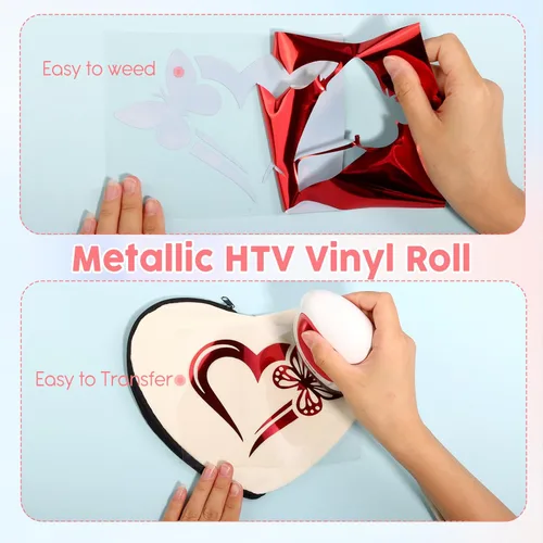 Miniatura 4 de Rollo de vinilo HTV metálico rojo – 12 pulgadas x 8 pies, vinilo metálico de transferencia de calor rojo para camisetas, telas, manualidades