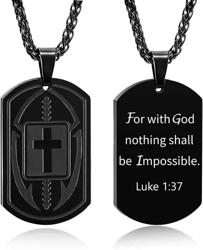 Miniatura 29 de Collar de cruz de versículo bíblico de fútbol para hombres, regalo religioso de acero inoxidable, joyería deportiva de fútbol, regalos de Pascua