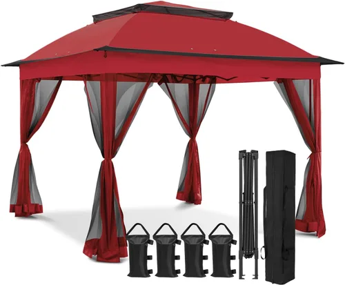 Miniatura 12 de EAGLE PEAK Gazebo desplegable de 11 x 11 pies con red de malla, toldo con mosquitero fácil de instalar para patio y jardín trasero, gazebo al aire