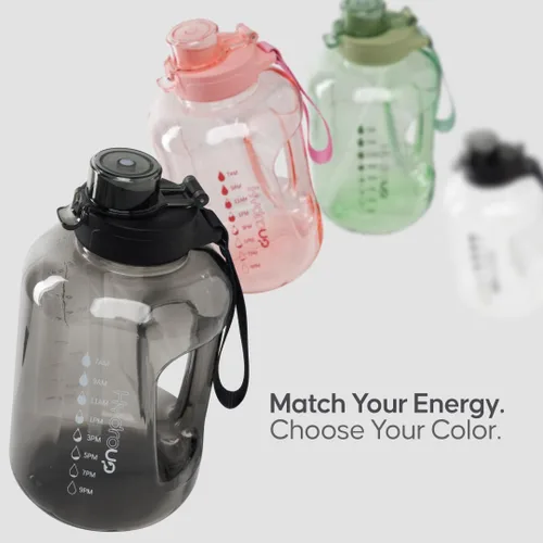 Miniatura 8 de Jarra deportiva de 58 onzas, jarra de agua grande de plástico transparente con popote 2 en 1 y tapa para beber, marcadores de tiempo motivacionales