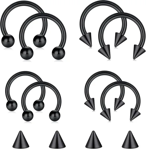 Miniatura 17 de D.Bella Anillos de herradura para el tabique de nariz de acero quirúrgico 16G 18G 20G Joyería de piercing para nariz, cartílago, hélix, tragus, aro