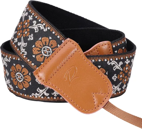 Miniatura 8 de Padwa Lifestyle Correa para cámara de flores marrones, correa de algodón de doble capa de piel de vaca de 2 pulgadas de ancho, bordado jacquard Flor