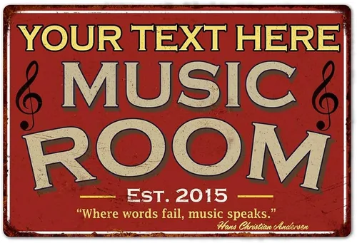 Letrero personalizado para sala de música, letreros rojos, decoración de pared, decoración de canción, instrumento, guitarra, piano, placa en el