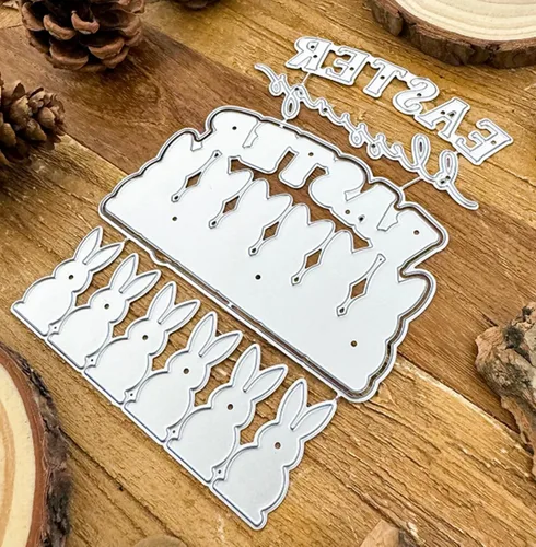 Miniatura 5 de Troqueles de metal para conejito de Pascua, palabras y marco de conejo de Pascua, plantillas de corte de boda para álbumes de recortes, álbumes